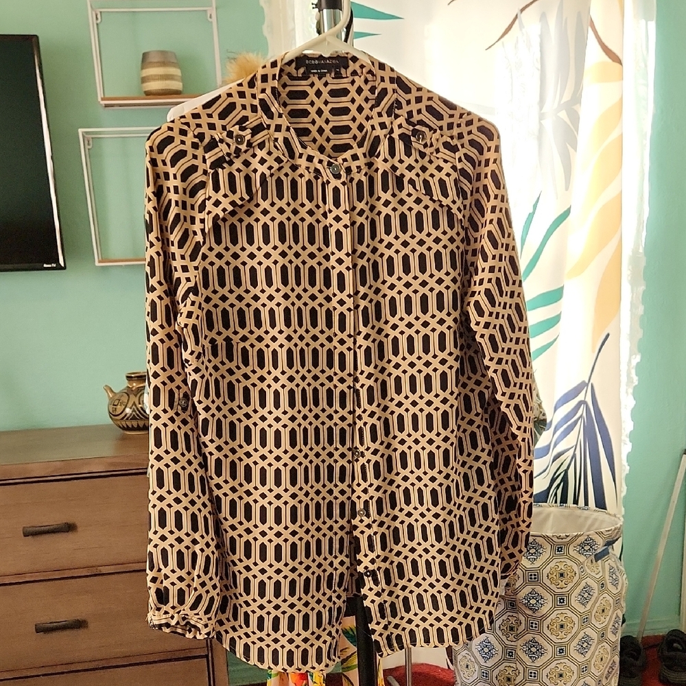 BCBG Geometric Patterned Tan and Black Women's Jacket